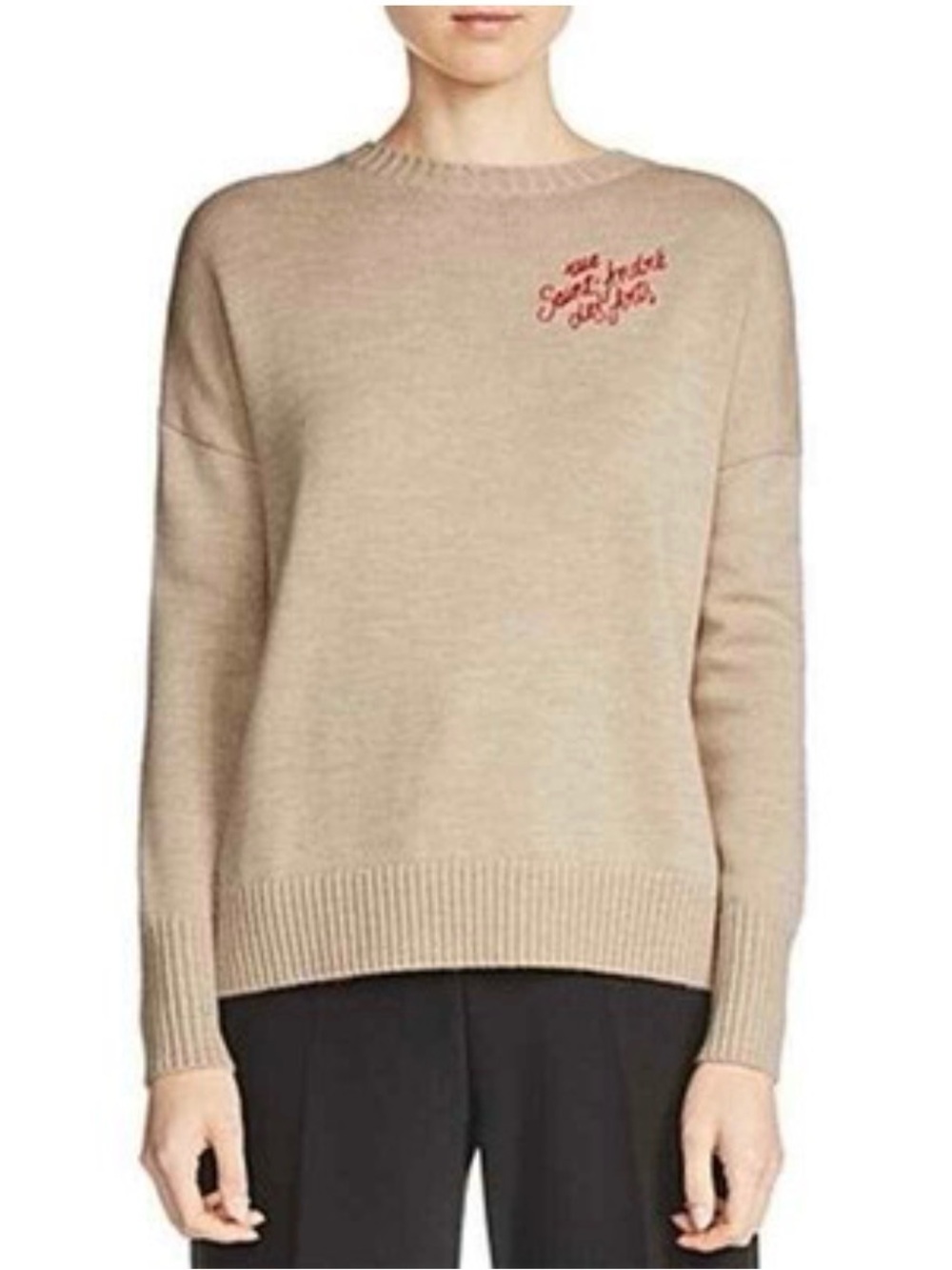 MAJE Mignon Embroidered Beige Tan Rue Saint Andre Pullover Wool Sweater Sz 2 M